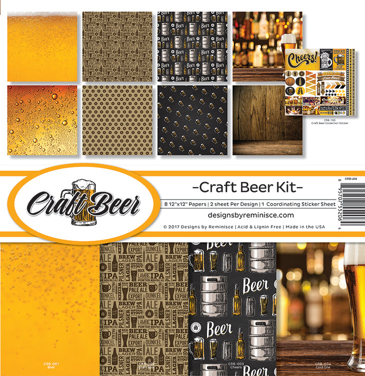Reminisce CRAFT BEER KIT 12&quot;X12&quot; Scrapbook Paper Stickers 9pc