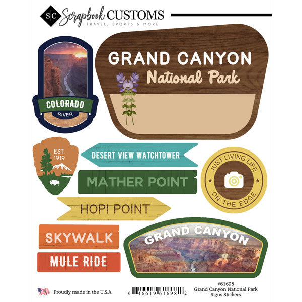 Scrapbook Customs GRAND CANYON NATIONAL PARK SIGNS Sticker 10pc