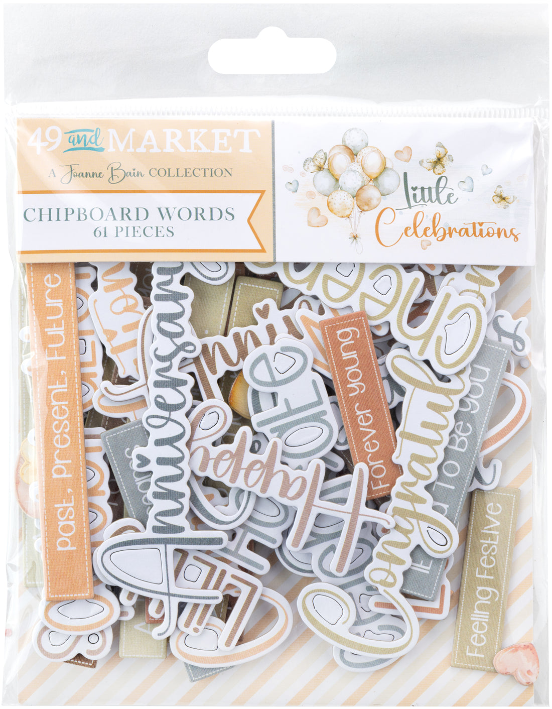 49 and Market LITTLE CELEBRATIONS Chipboard Words 61pc
