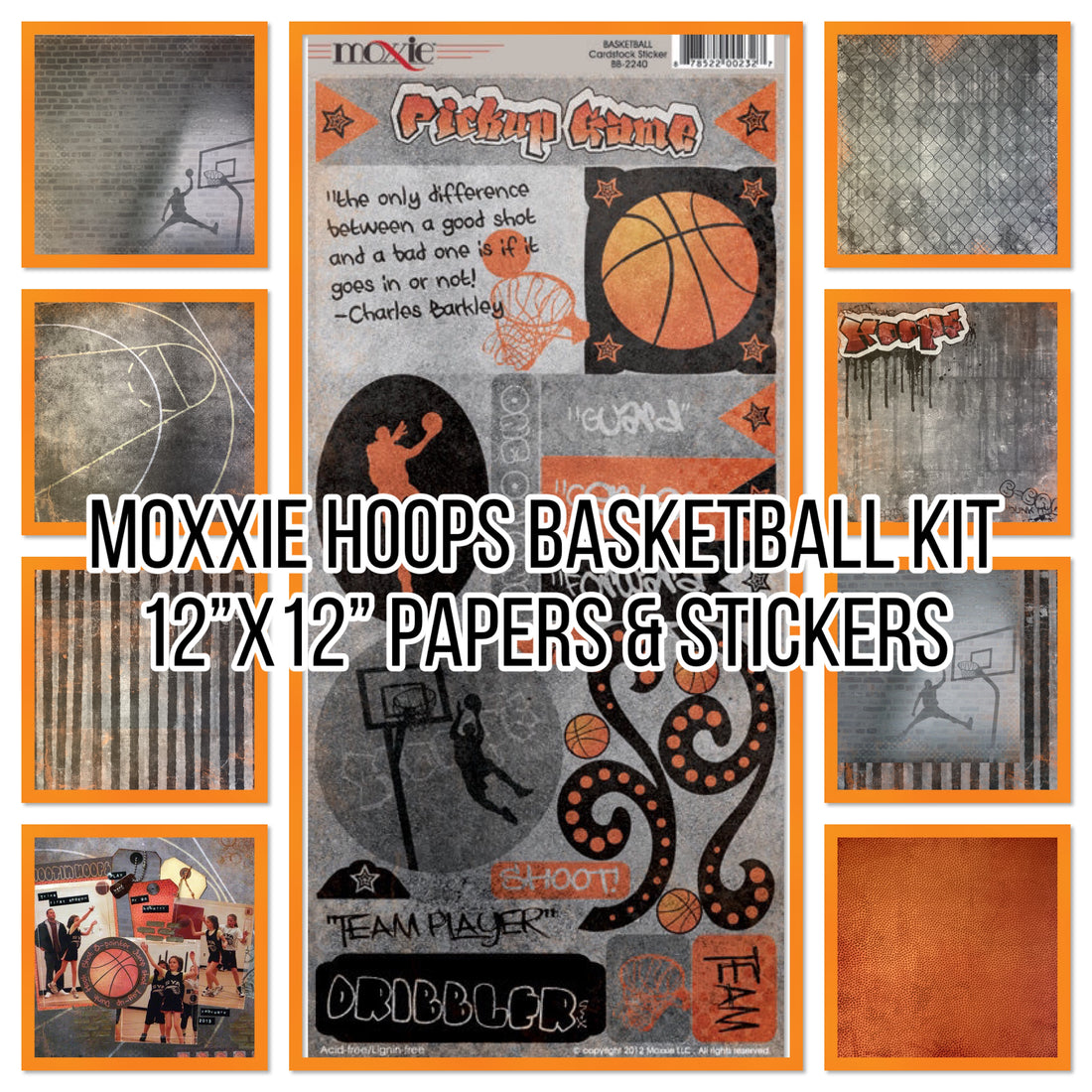 Moxxie HOOPS BASKETBALL Kit 12”X12” 9pc Paper Sticker