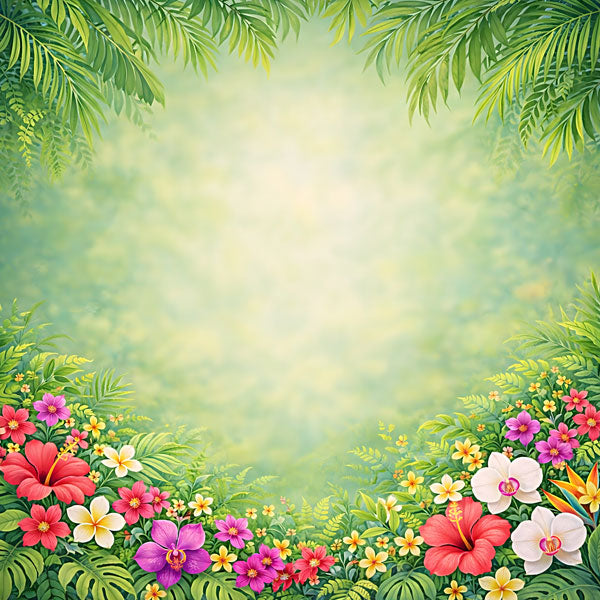 Scrapbook Customs TROPICAL FERN &amp; FLOWERS 12"X12" Scrapbook Paper