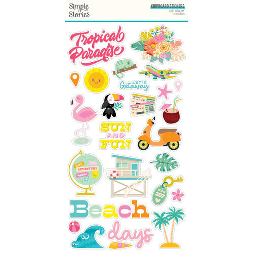 Simple Stories JUST BEACHY Chipboard Stickers 26pc