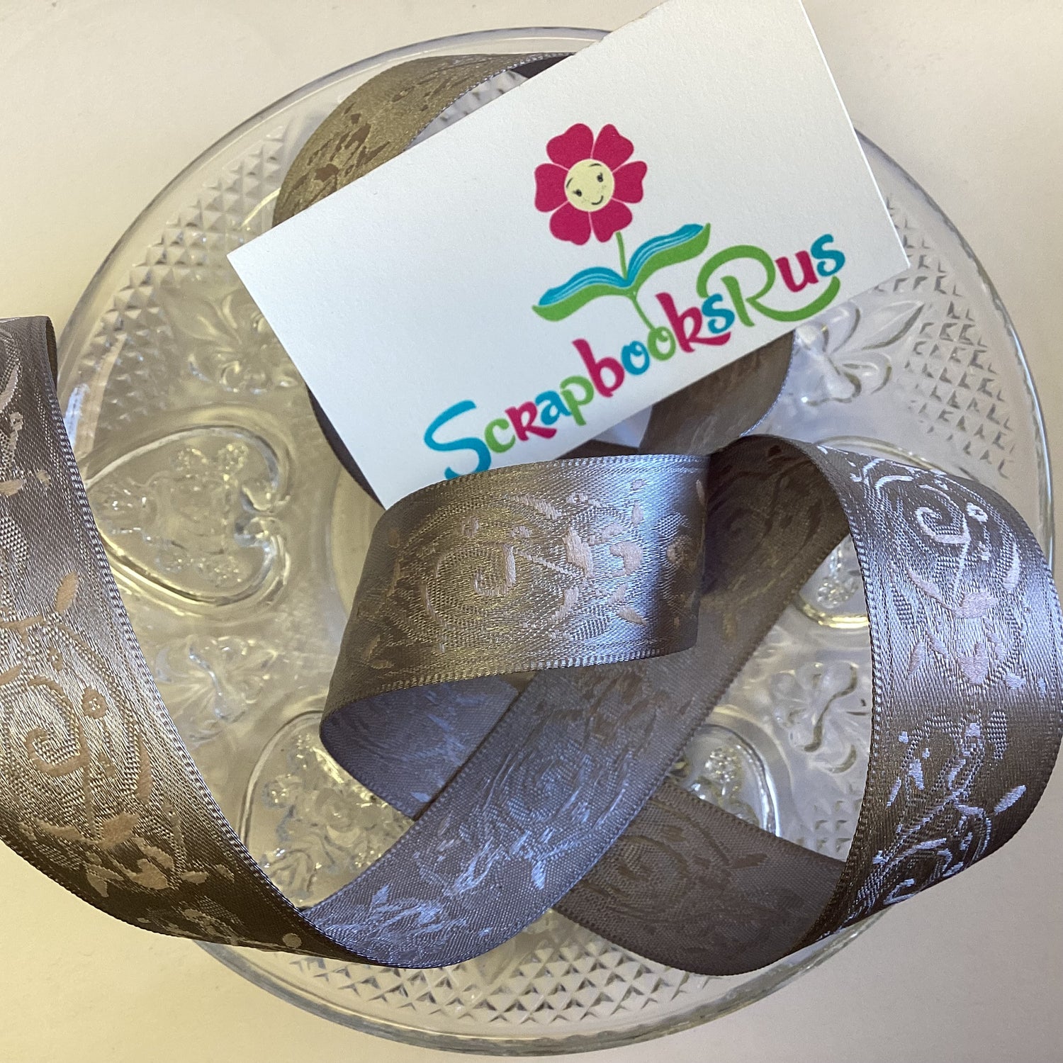 May Arts 7/8" EMBROIDERY SATIN SILVER Ribbon 1 yard