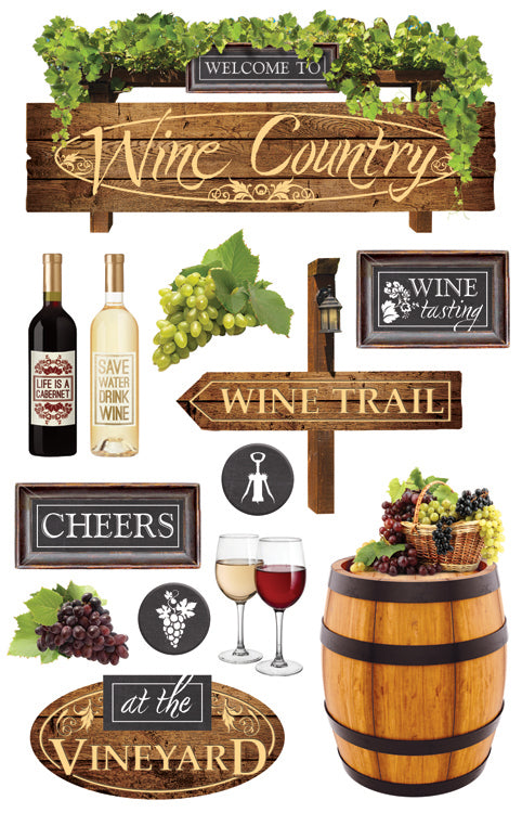 Paper House WINE COUNTRY 3D Stickers 13pc Vineyard