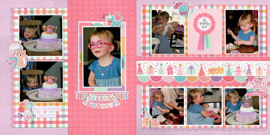 Echo Park It’s Your Birthday GIRL PARTY ANIMALS 12&quot;X12&quot; Scrapbook Paper