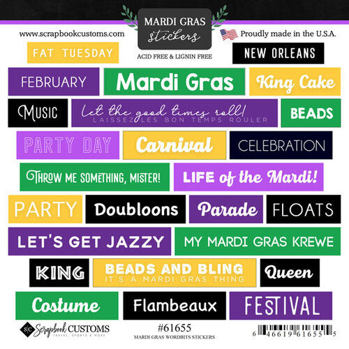 Scrapbook Customs 6X6 MARDI GRAS WORDBITS STICKER 25pc