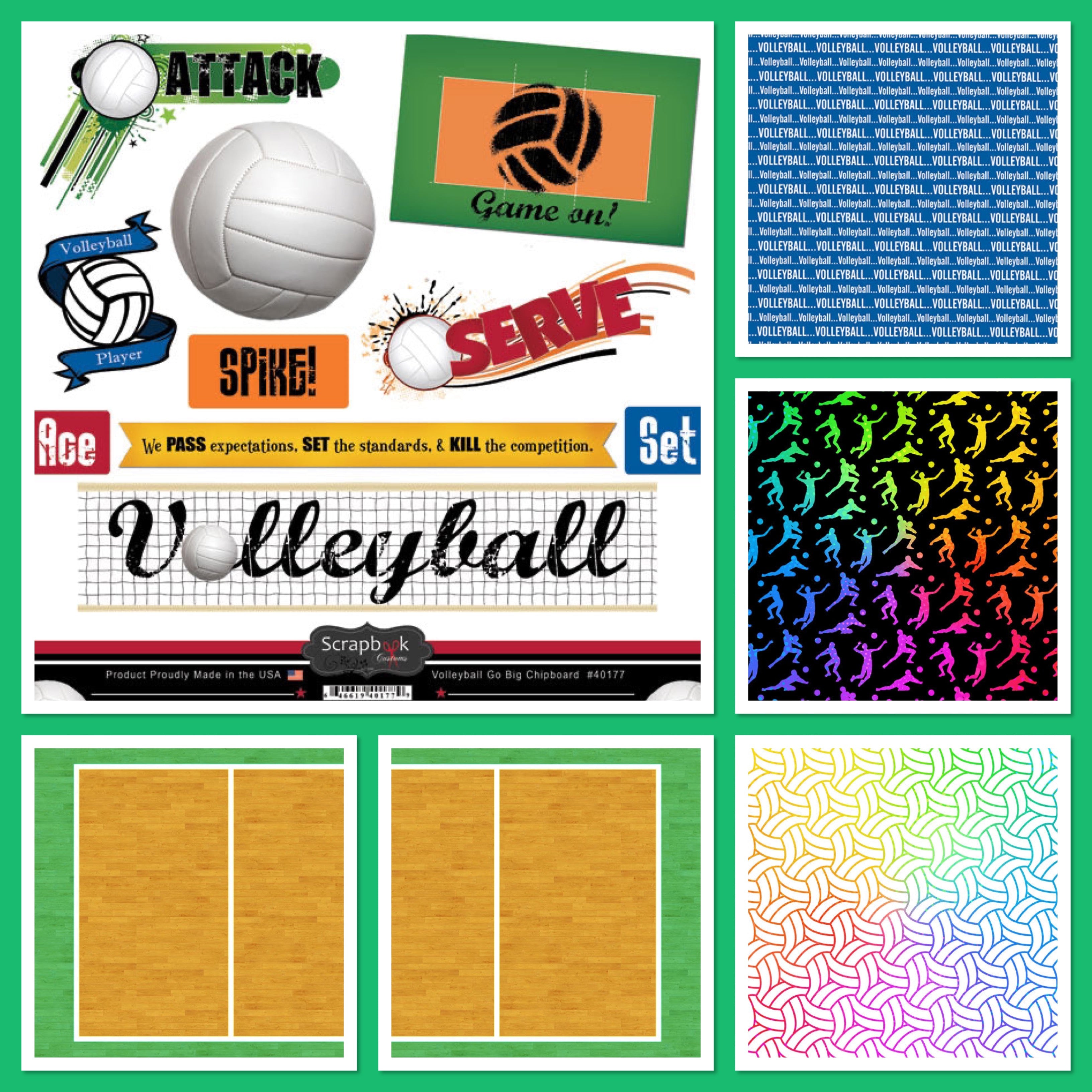 Scrapbook Customs VOLLEYBALL GO BIG KIT 12&quot;X12&quot; Paper 7pc