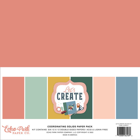 Echo Park LET’S CREATE COORDINATING SOLIDS Paper Pack 6 Sheets