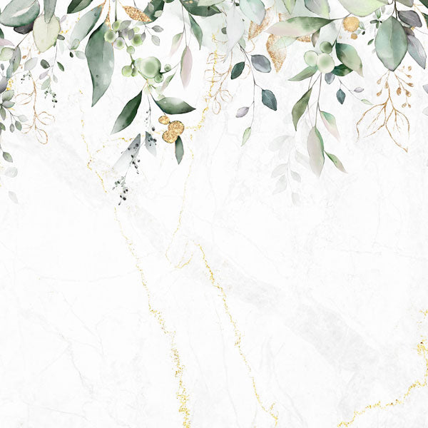 Scrapbook Customs GOLD MARBLE &amp; EUCALYPTUS BORDERS 12"X12" Scrapbook Paper