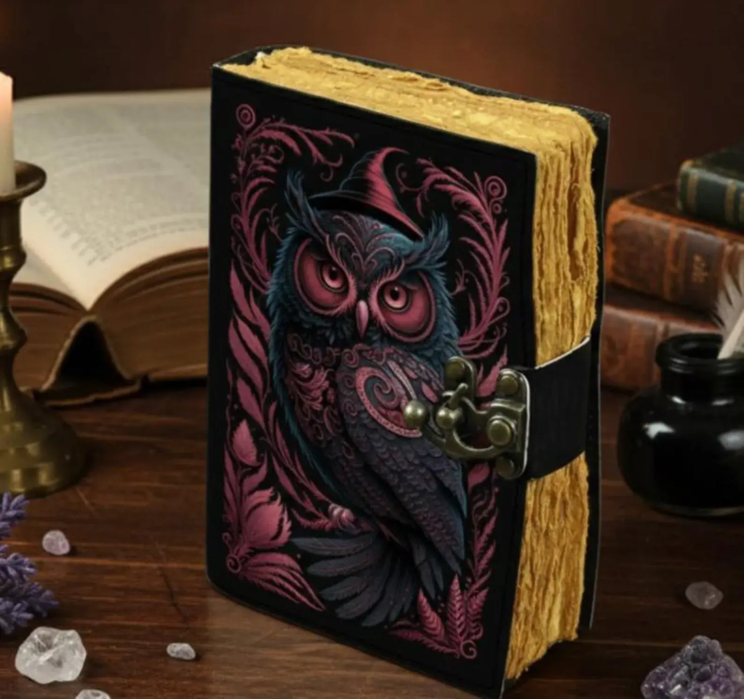 Soft Leather PINK WITCHY OWL Journal Vintage Blank A7