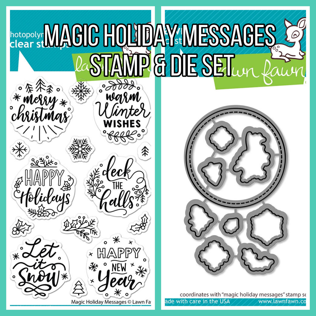 Lawn Fawn MAGIC HOLIDAY MESSAGES Clear Stamp & Die Set
