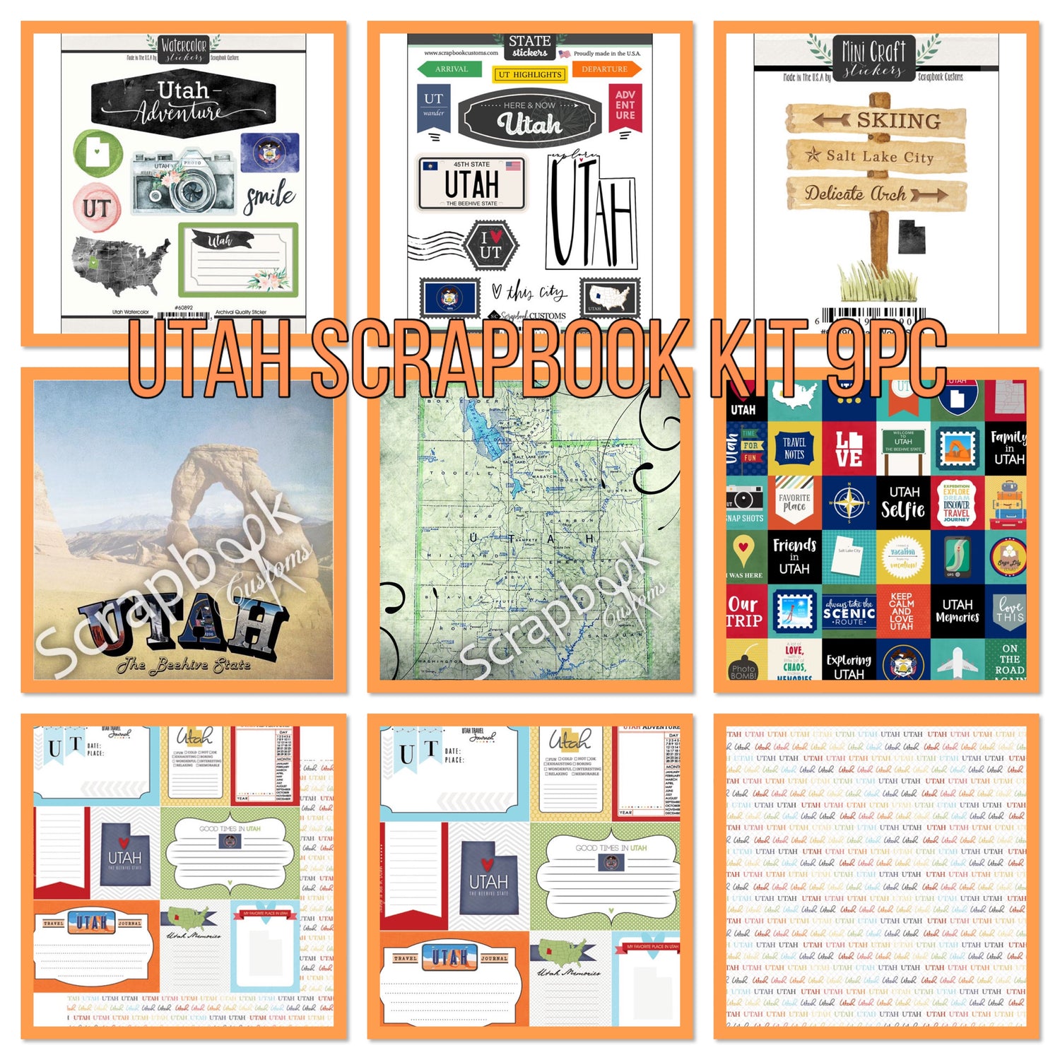 Scrapbook Customs UTAH SCRAPBOOK KIT Papers and Stickers 9pc