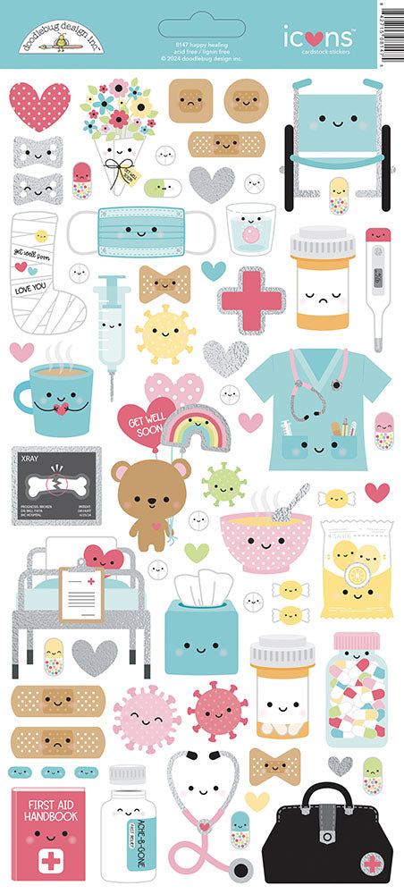 Doodlebug Icons HAPPY HEALING Sticker Sheet