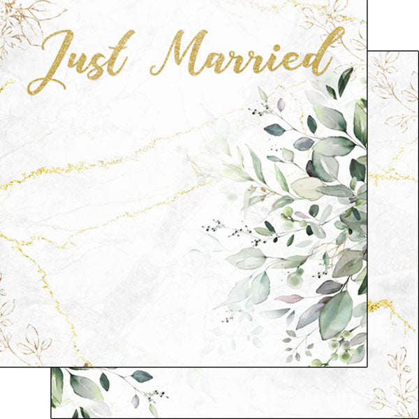 Scrapbook Customs JUST MARRIED &amp; EUCALYPTUS &amp; GOLD 12"X12" Scrapbook Paper