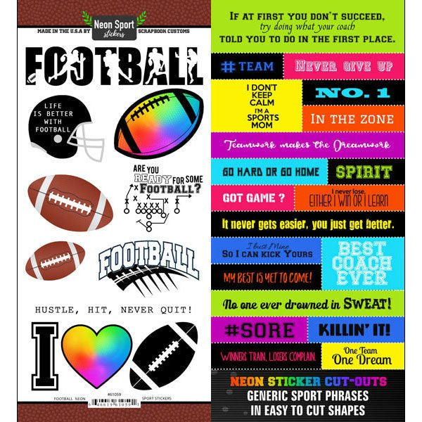 Scrapbook Customs NEON SPORT FOOTBALL 5”X12" Stickers