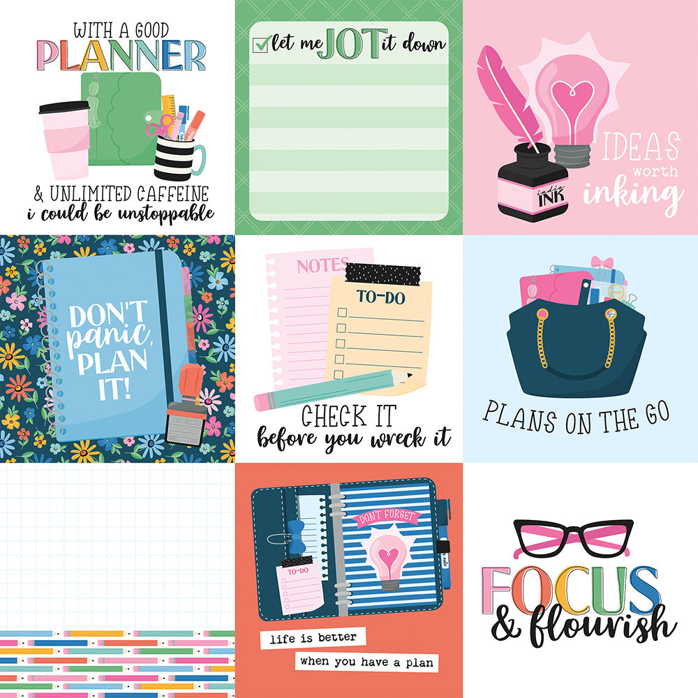 Echo Park Plan On It 4X4 JOURNALING CARDS 12&quot;X12&quot; Scrapbook Paper