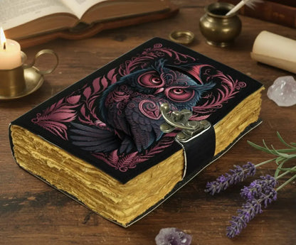 Soft Leather PINK WITCHY OWL Journal Vintage Blank A7