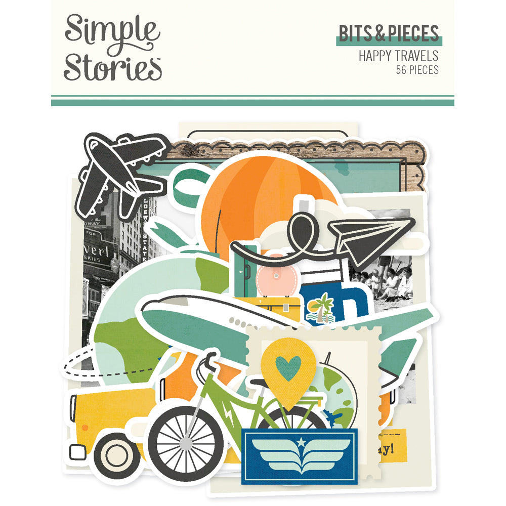 Simple Stories HAPPY TRAVELS BITS &amp; PIECES 56pc