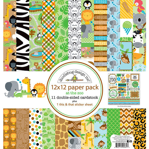 Doodlebug AT THE ZOO 12”X12” Paper Pack 12pc