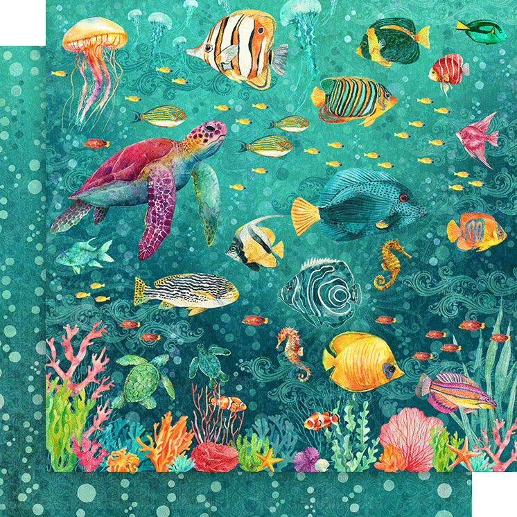 Graphic 45 Seas The Day DIVE INTO HAPPINESS 12X12 Scrapbook Paper