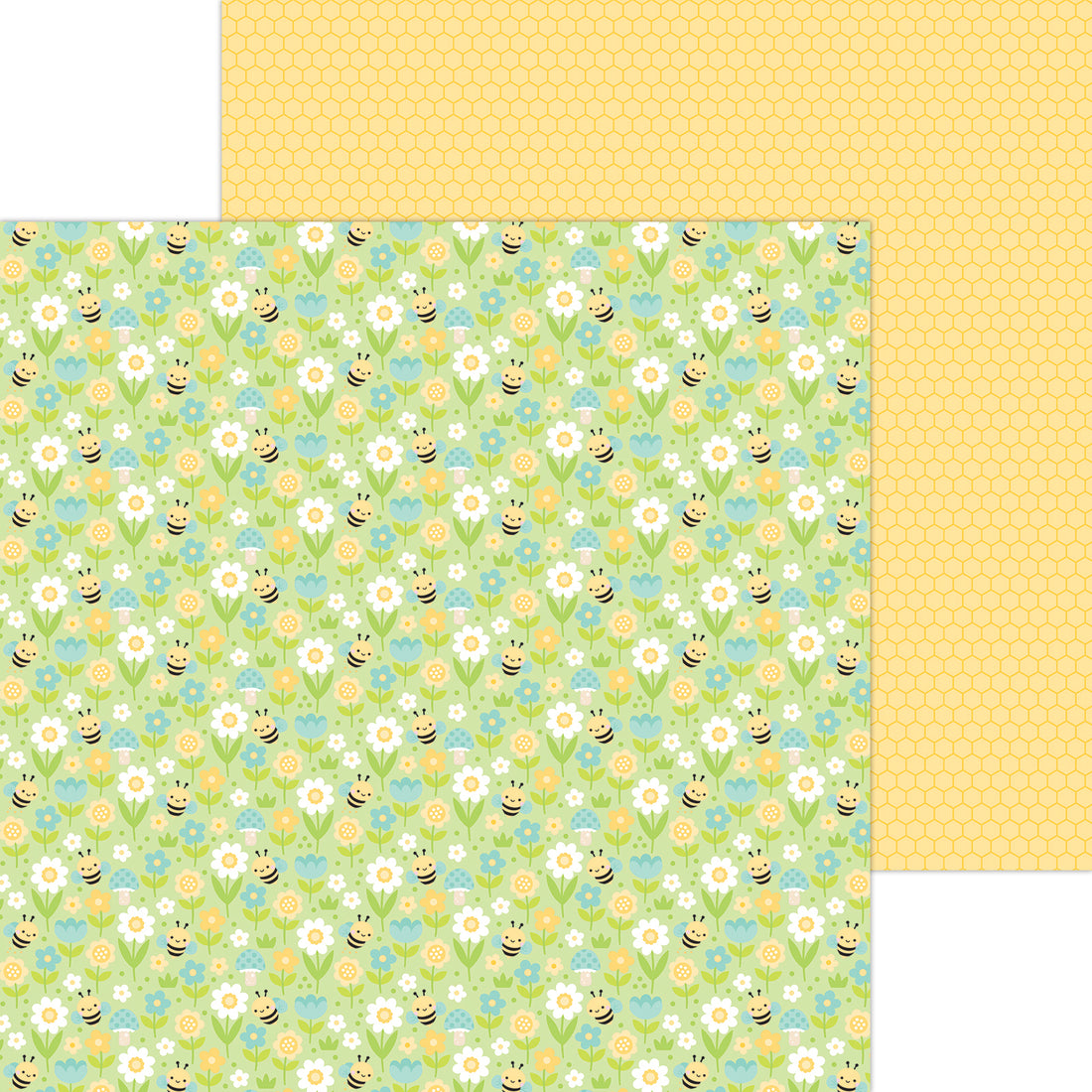 Doodlebug BEE HAPPY 12X12 Scrapbook Paper