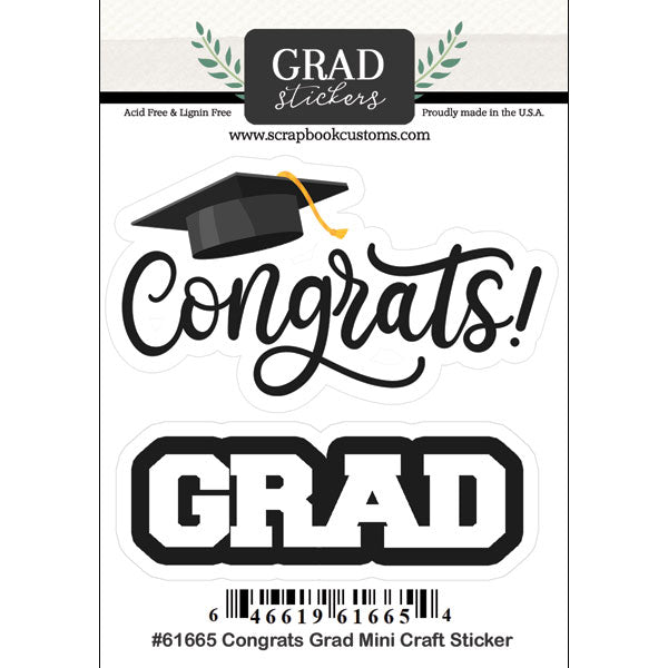 Scrapbook Customs CONGRATS GRAD MINI CRAFT Stickers 2pc