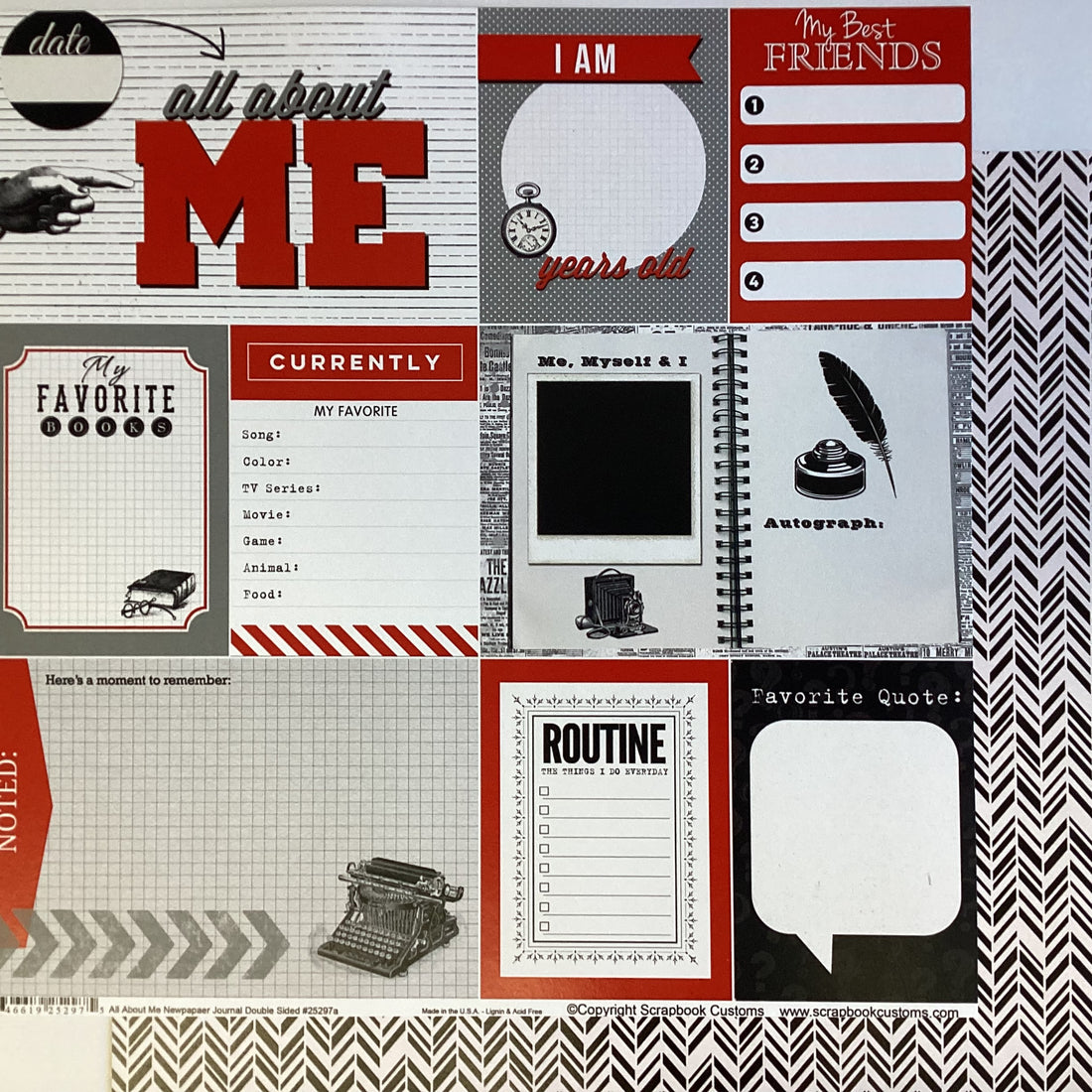 ALL ABOUT ME Newspaper Journal 12&quot;X12&quot; Scrapbook Paper