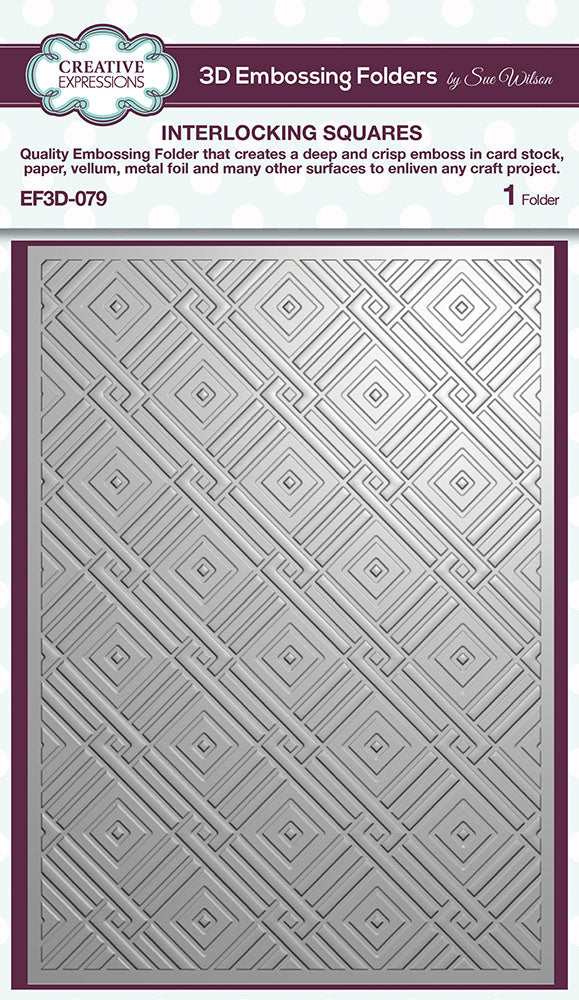 Creative Expressions INTERLOCKING SQUARES 3D Embossing Folder