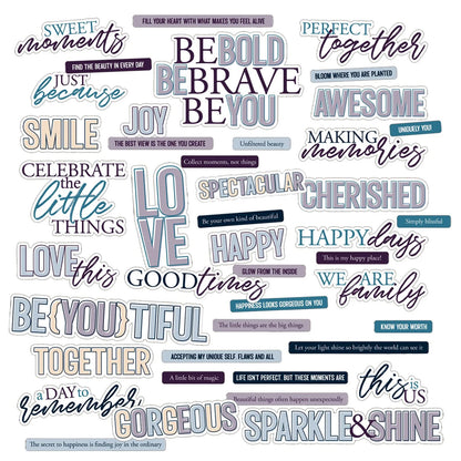 49 and Market PLUME &amp; PETAL Chipboard Sentiments 43pc