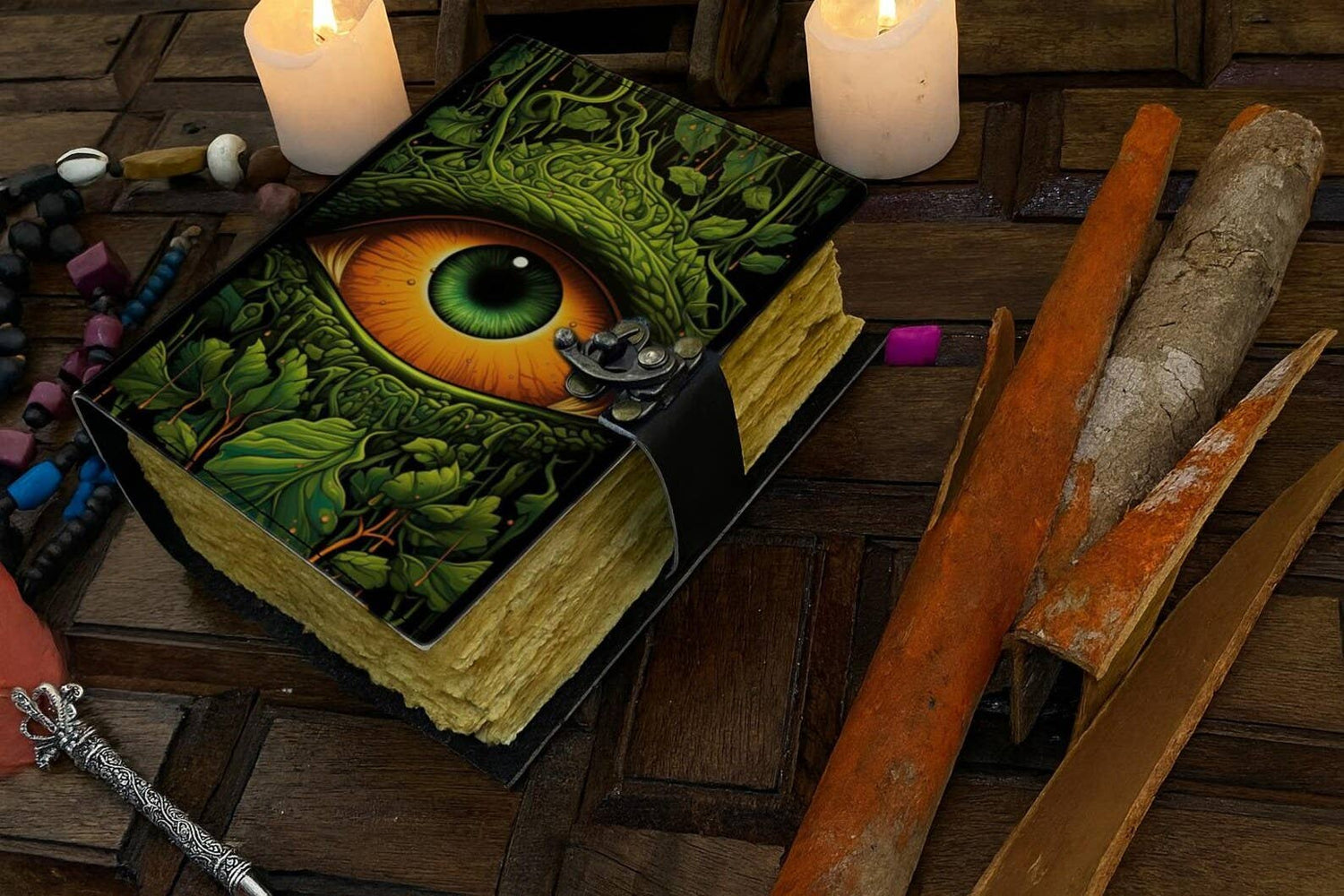 Soft Leather Journal Grimoire TAROT EYE Blank Book of Shadows A7