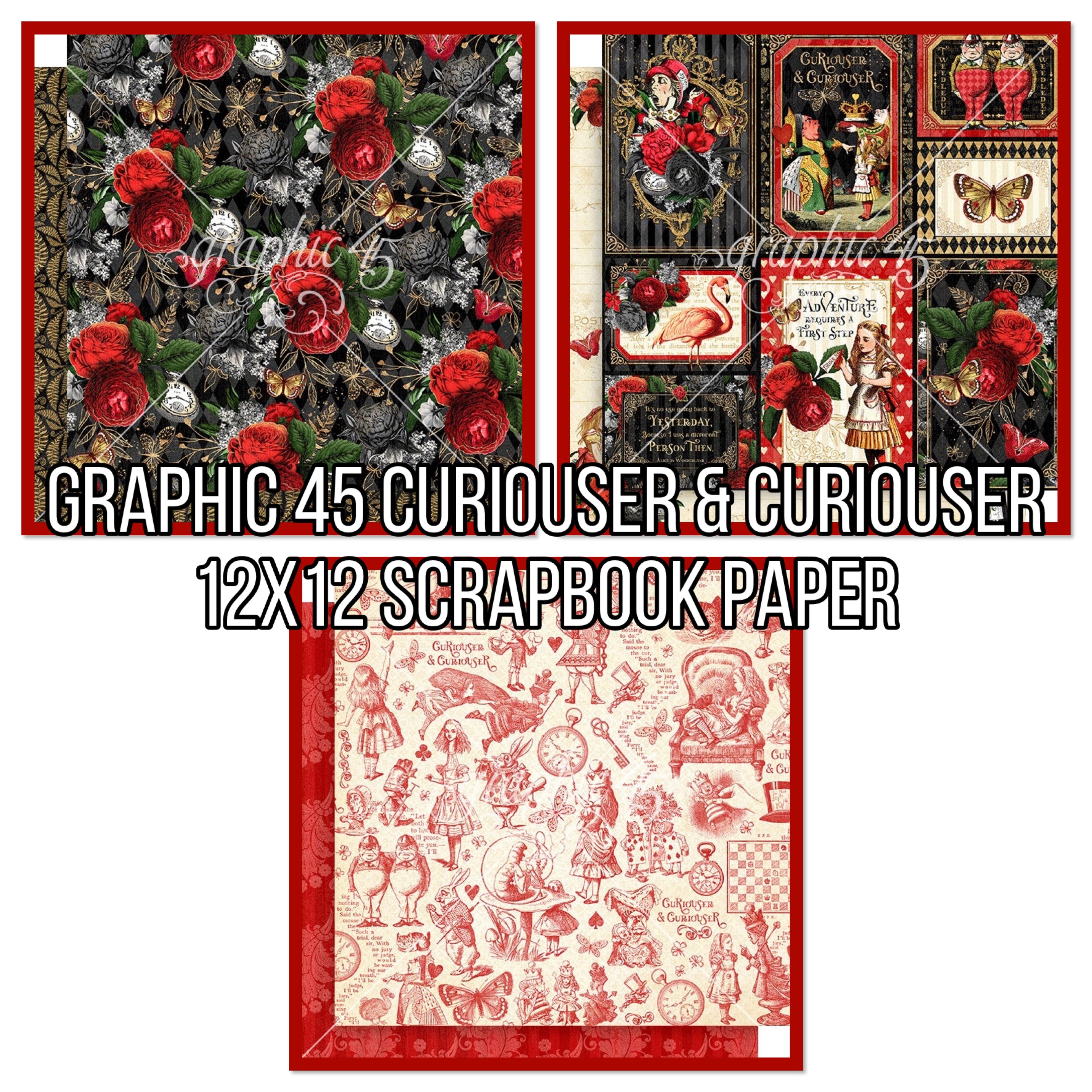 Graphic 45 CURIOUSER &amp; CURIOUSER 12X12 Scrapbook Paper