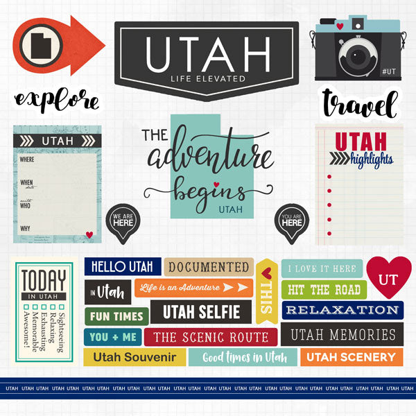 UTAH ADVENTURE STICKERS 12&quot;X12&quot; Sheet 29pc