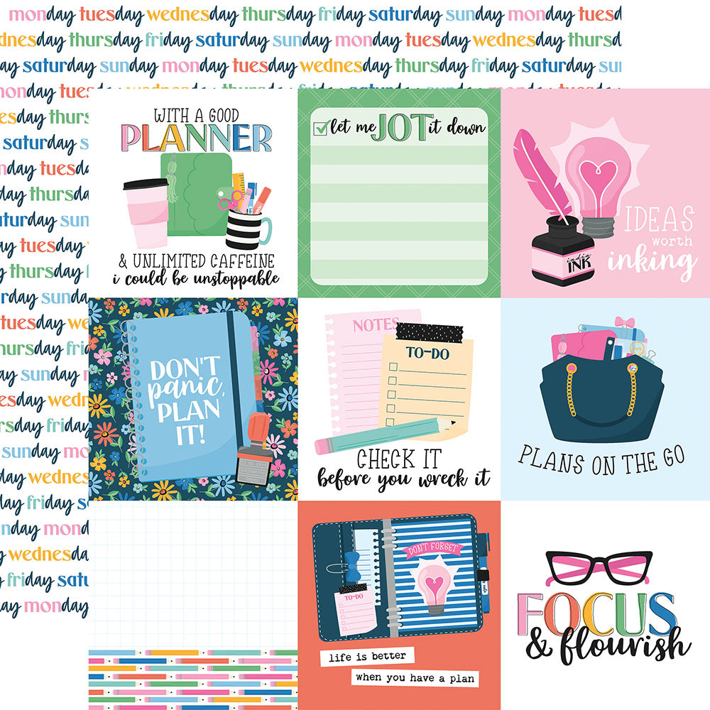 Echo Park Plan On It 4X4 JOURNALING CARDS 12"X12" Scrapbook Paper