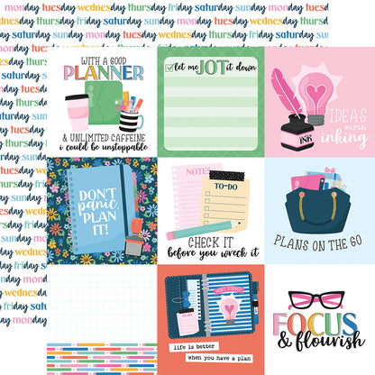 Echo Park Plan On It 4X4 JOURNALING CARDS 12&quot;X12&quot; Scrapbook Paper