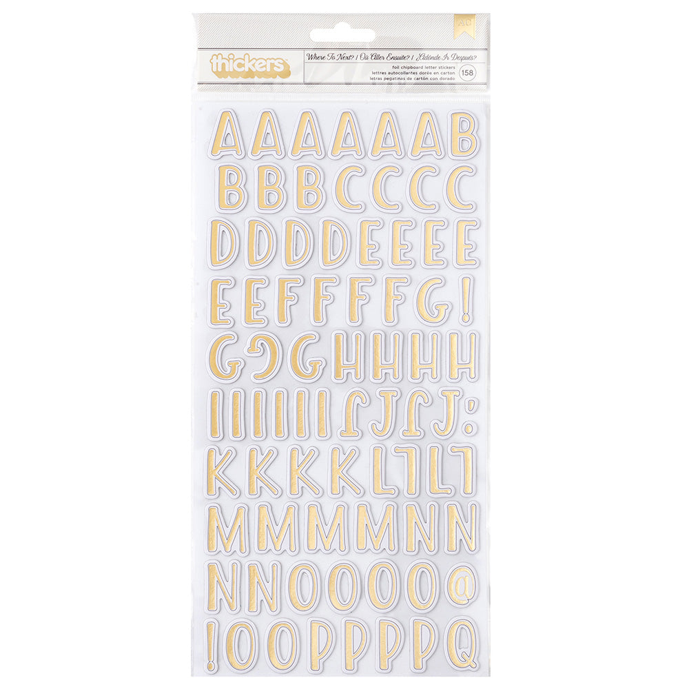 THICKERS WHERE TO NEXT Gold Foil Chipboard Letter Stickers