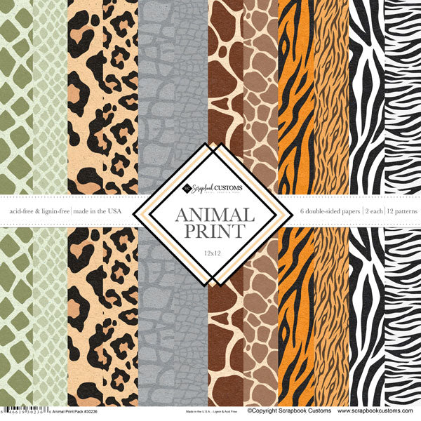 Scrapbook Customs ANIMAL PRINT 12”X12” Scrapbook Paper Pack