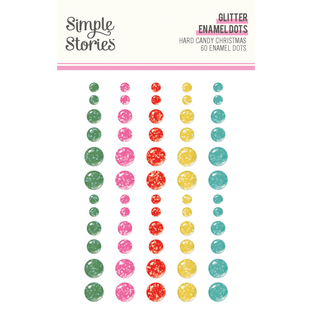 Simple Stories HARD CANDY CHRISTMAS Glitter Enamel Dots 60pc