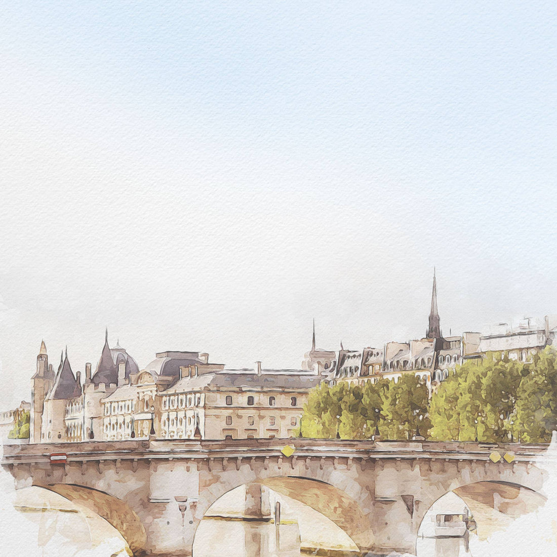 Paper House PARIS BRIDGE WATERCOLOR 12X12 Scrapbook Paper