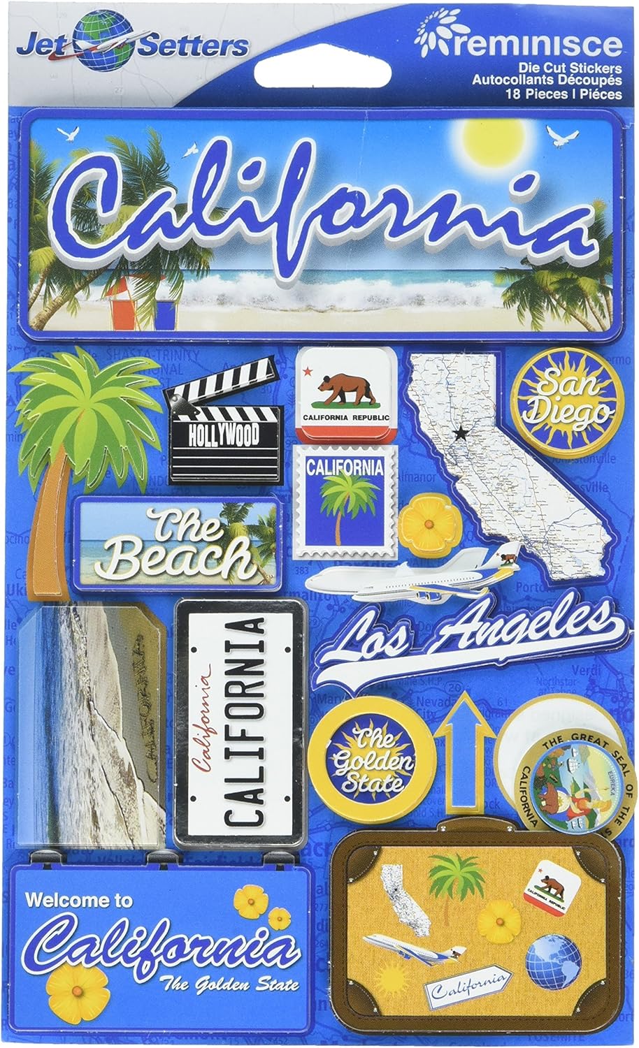 Reminisce Jet Setters CALIFORNIA DieCut Stickers 18pc