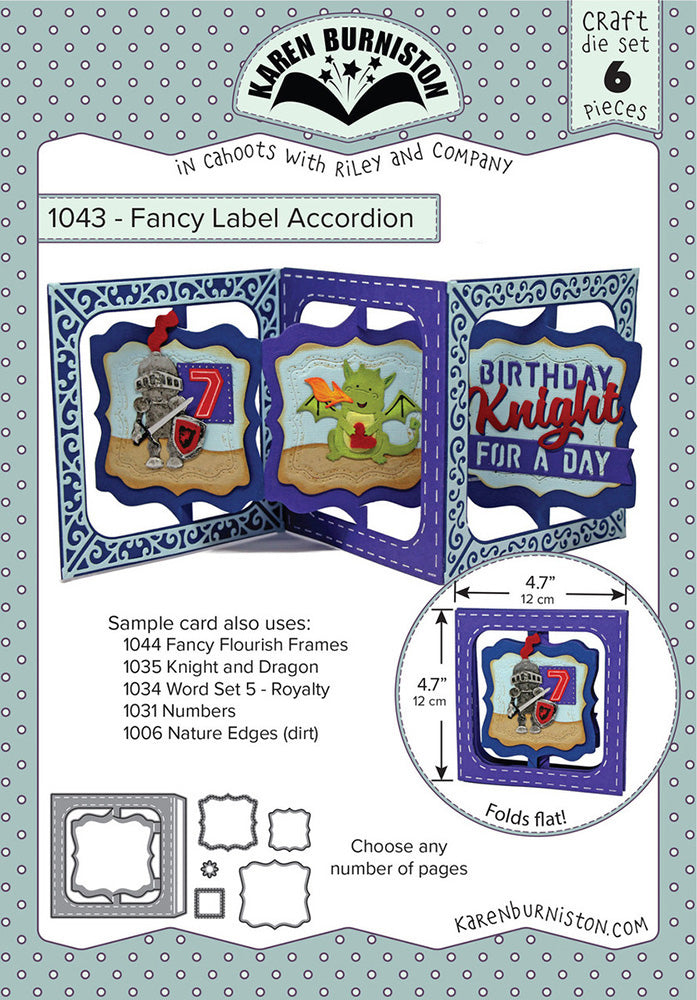 Karen Burniston FANCY LABEL ACCORDION Craft Die Set 6pc