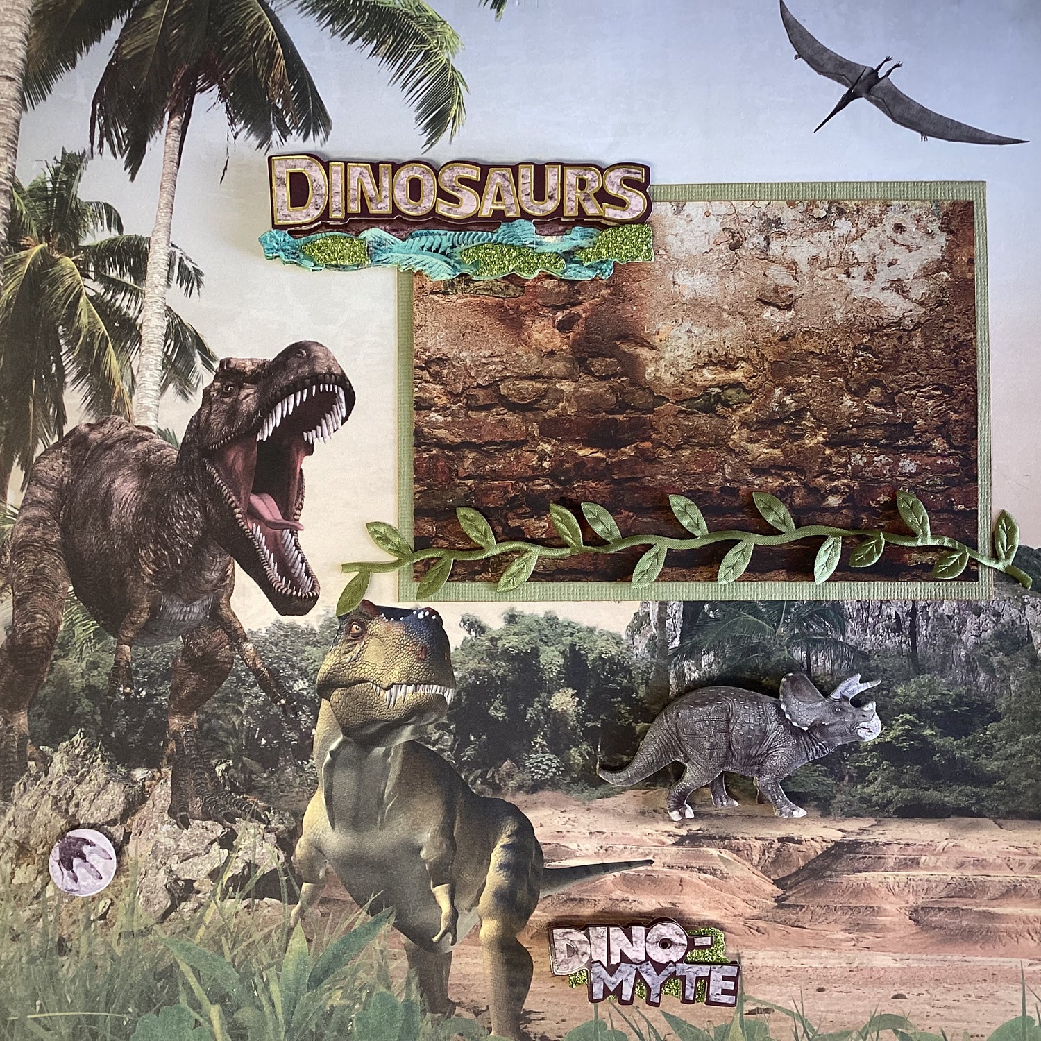 Premade DINOSAURS (2) 12”X12” Scrapbook Pages