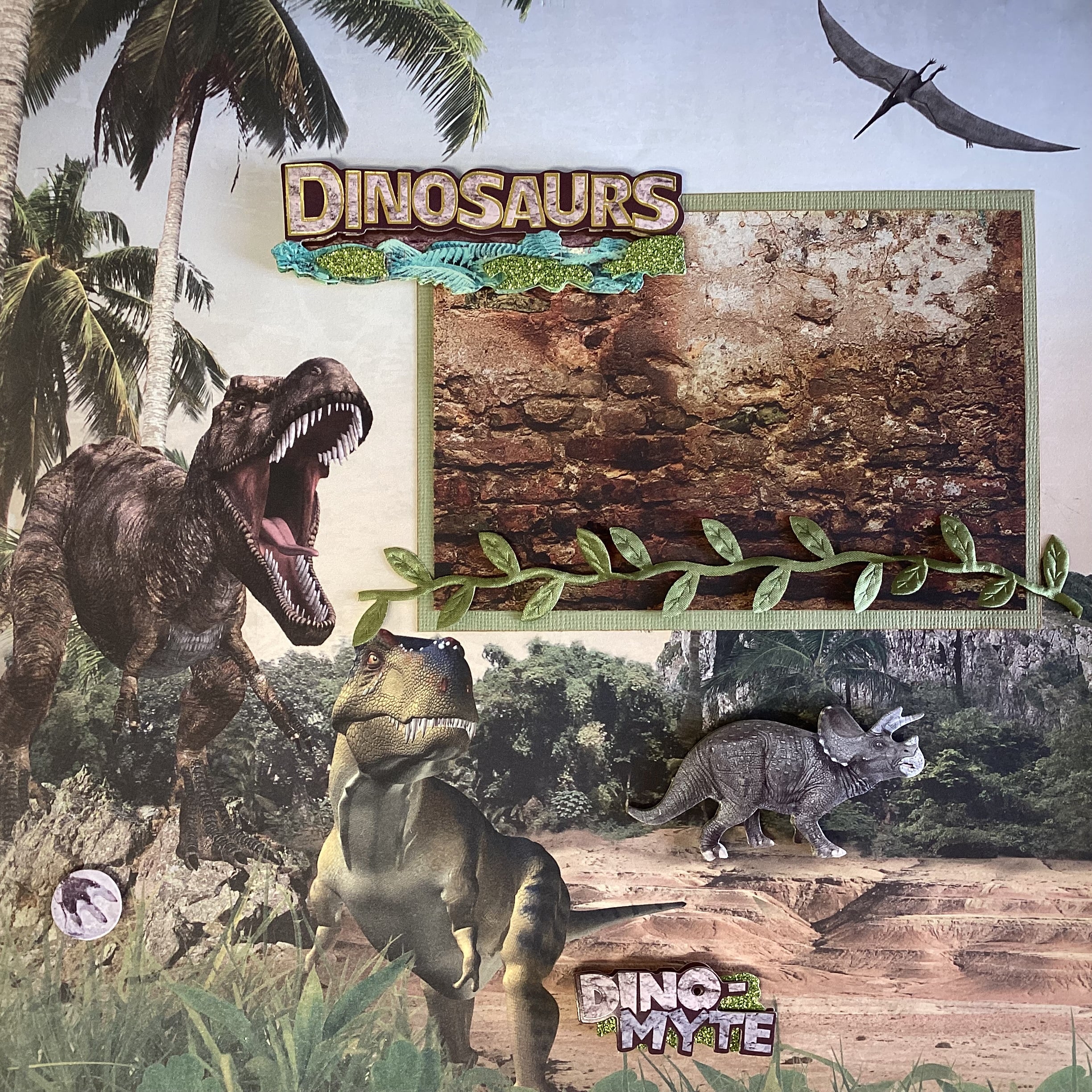 Premade DINOSAURS (2) 12”X12” Scrapbook Pages