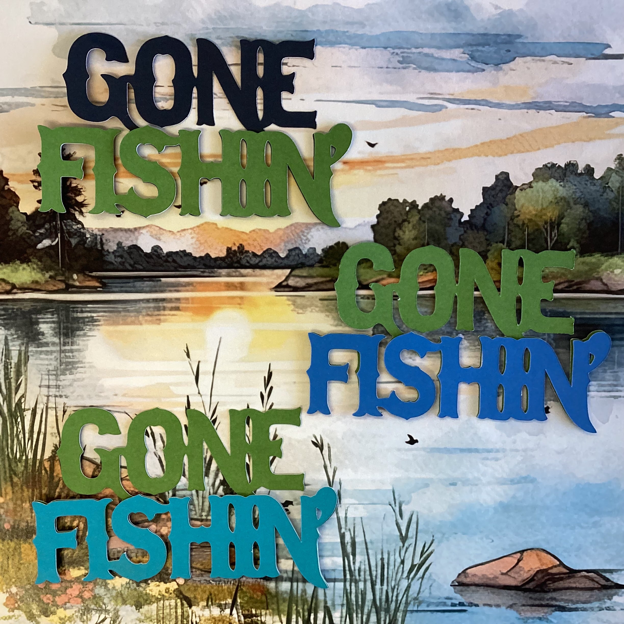 GONE FISHIN’ Diecut Fishing Camping Outdoor Scrapbook DieCuts