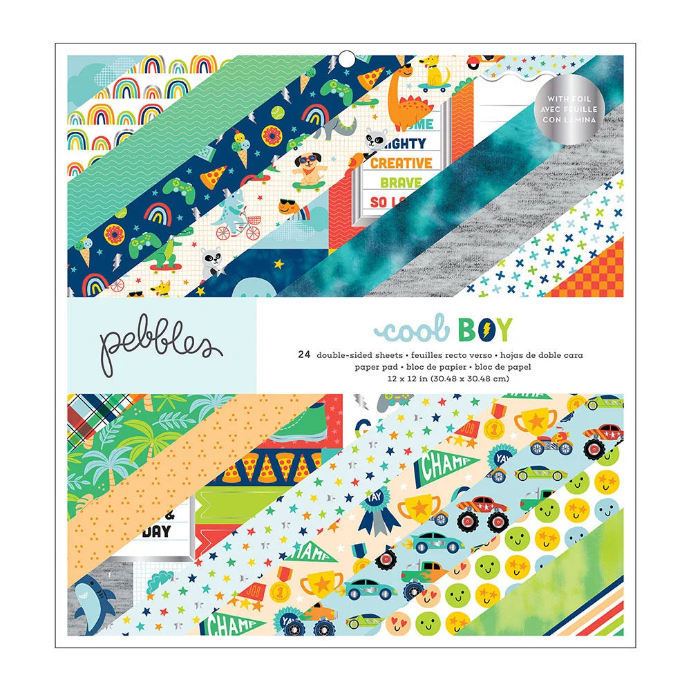Pebbles COOL BOY 12”X12” Paper Pad 24 Sheets