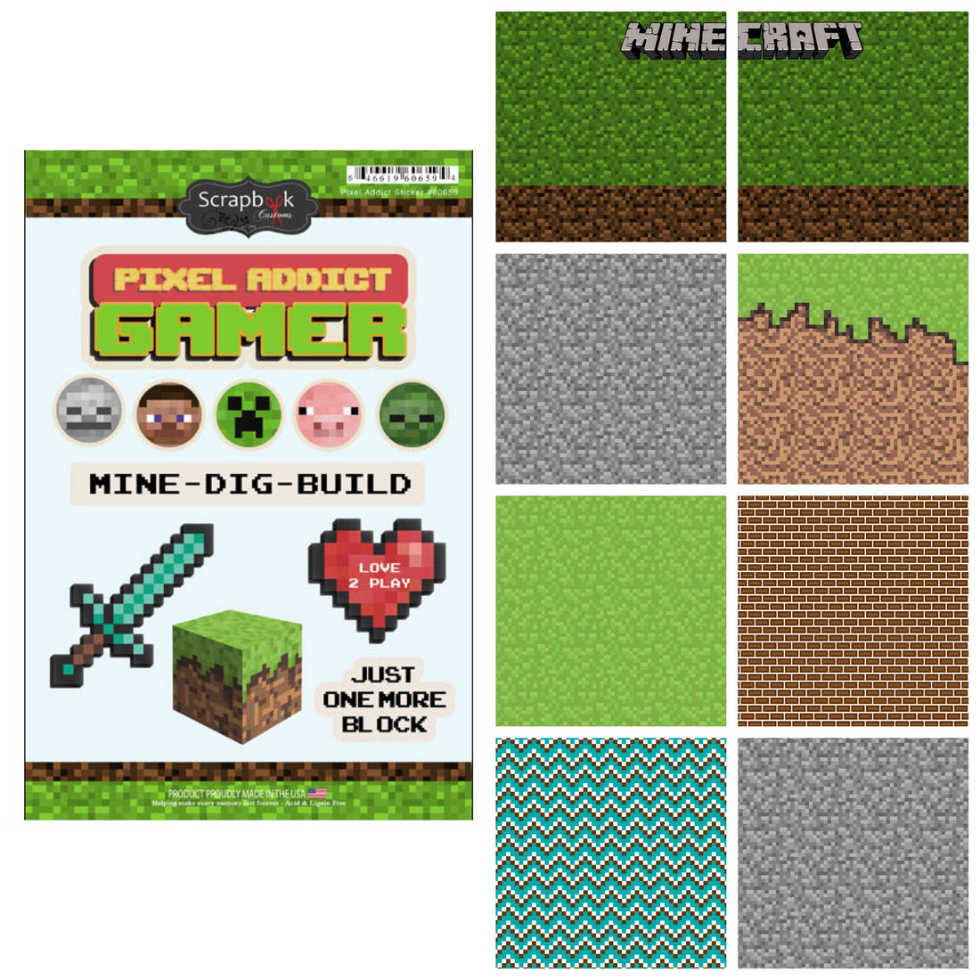 MineCraft PIXEL ADDICT 12”X12” Scrapbook Kit 9pc