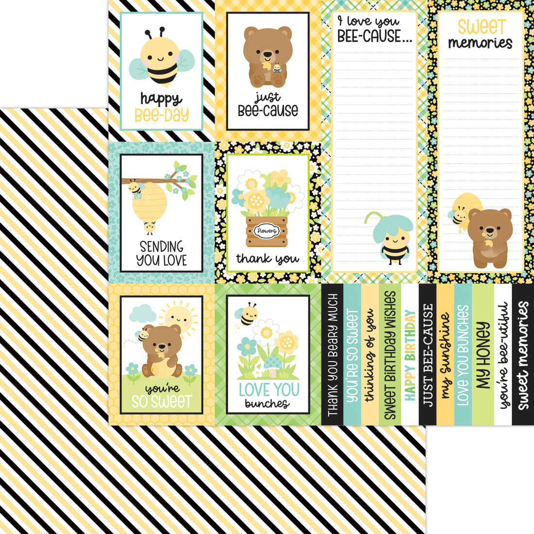 Doodlebug BEE HAPPY 12X12 Scrapbook Paper