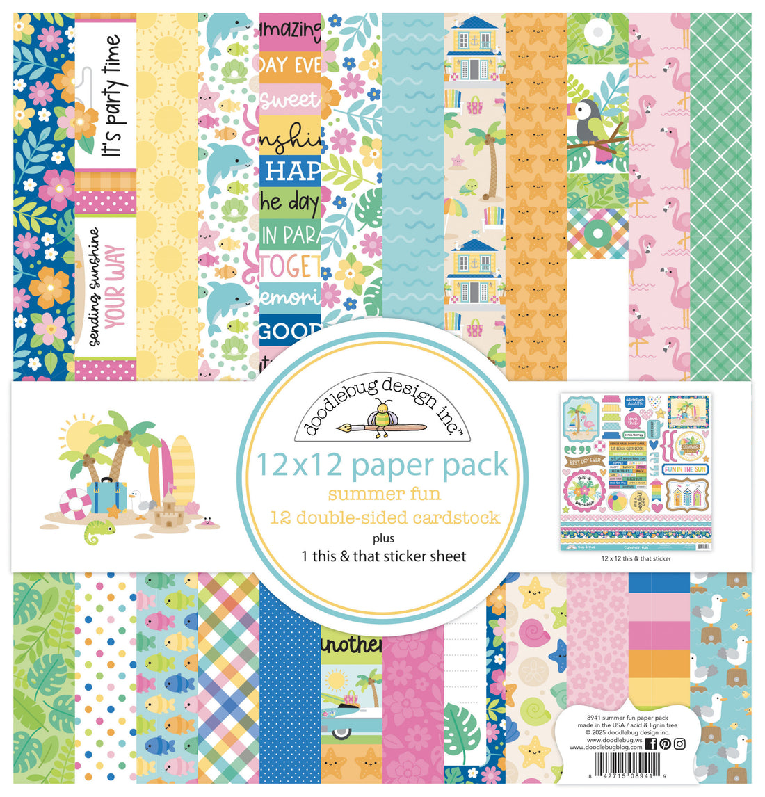 Doodlebug SUMMER FUN 12”X12” Paper Pack 13pc