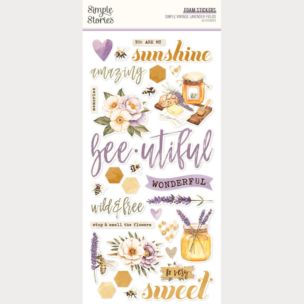 Simple Stories SIMPLE VINTAGE LAVENDER FIELDS Foam Stickers 66pc