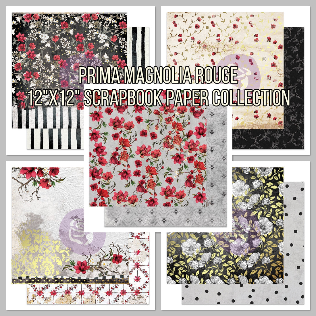 Prima MAGNOLIA ROUGE 12"X12" Scrapbook Paper Collection