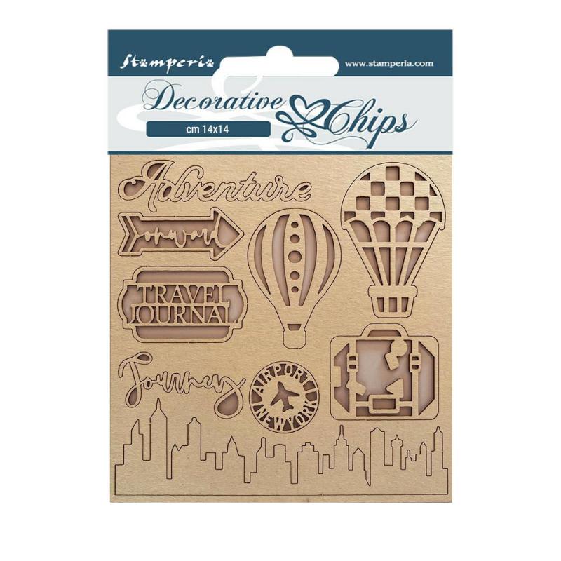 Stamperia Decorative Chips TRAVEL Sir Vagabond Aviator 9pc